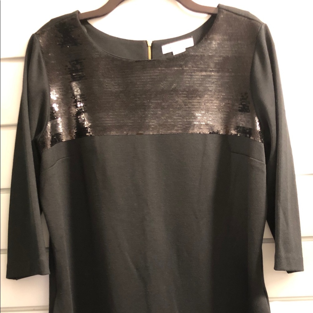 Liz Claiborne Black Ponte Knit Sequin Shift Dress